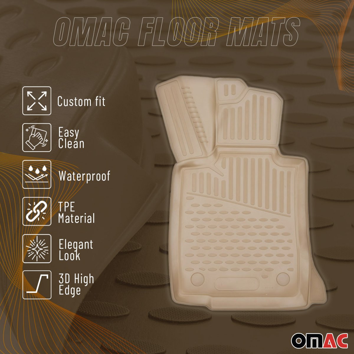 Mercedes C Class W204 Floor Mats - Omac - Rubber TPE - Beige - '10-'14